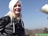 Pierced skater euro chick pounded outdoors