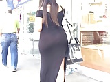 Thick PAWG VPL walking the street in Transparent Black Dress