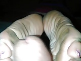 late night foot job with a brunette girl