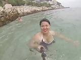 Asian wife big boobs swimming