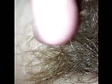 real close up of her hairy pussy.