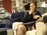 horny ex girlfriend flashing and rubbing her big hairy pussy in IKEA
