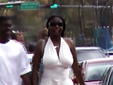 busty back girl walking on the street