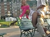 A Beautiful blonde girl fucks outdoor