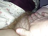 squeezing her soft chubby hairy mound & soft belly.