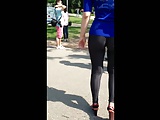 My whore asking for public attention in her tight legging