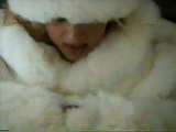 Furry Girl - Jerking her man off with fur coat and mittens