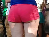 Sexy Bubble Ass teen buttcheeks in red shorts..(Part 2 of 6)