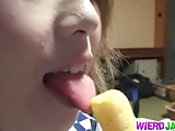 Japanese babes rubs dick through wall