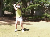 Golf whore gets teased and creamed by two guys