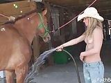 Topless Cowgirl In The Farm