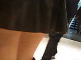 Lycaena shopping in latex skirt, bending over and flashing