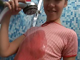 Euro teen with small tits taking a Shower solo