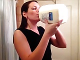 Amateur lady tries the milk challenge..