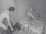 Horny threesome gets caught fucking in voyeur clip