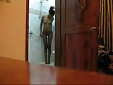 Black girlfriend showering on hidden cam