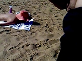 jerking, cumming and using girl on the beach