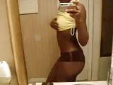 Ebony hottie films herself in the mirror