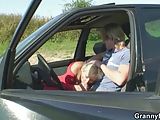 Granny fucked in the car