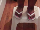 BBW Ebony Feet In White Flip Flops