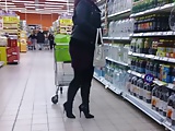 wife went shopping in fashionable high heels knee high boots