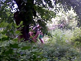 Couple caught in woods