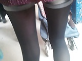 Following a sexy girl with hot stockings