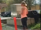 Hot yoga ass at train crossing