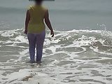 Desi Wife On Beach - Wet & Transparent Cloth