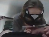 masked teen blows with cum