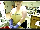 Chubby Girl Dish Washing in Rubber Gloves 1