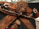 Masochistic black female enjoys bondage