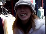 Giggly young Asian picked up on street and strokes cock in the car