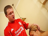 Liverpool supporter in St Petersburg giving facial