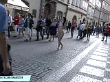 Hot babes shows their naked bodies on public streets