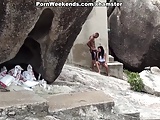 Hot fuck near the stone wall