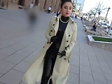 Latex Trench Coat and Catsuit in Public