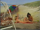 two lesbians playing at beach background