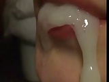 Cum spitting from young mouth in slow motion