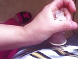 New handjob with cum on condom with my chubby wife