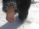 remove shoes and barefoot in the snow