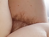 my wifes long hairy pussy pubes & soft belly