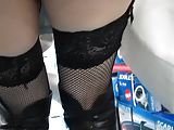 Fishnet stockings upskirt without panties