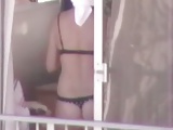 HI Voyeur on balcony in bra & panties