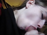 Teen sucks cock and gets cum in mouth and swallows