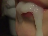 Slowmotion cum dripping mouth