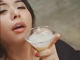 Yuka drink a glass of cum