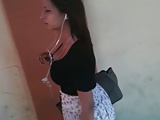 Busty girl walking