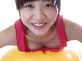 Hot Japanese Girl has the fitness exercise with the ball