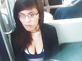 cute teen large downblouse in Paris subway